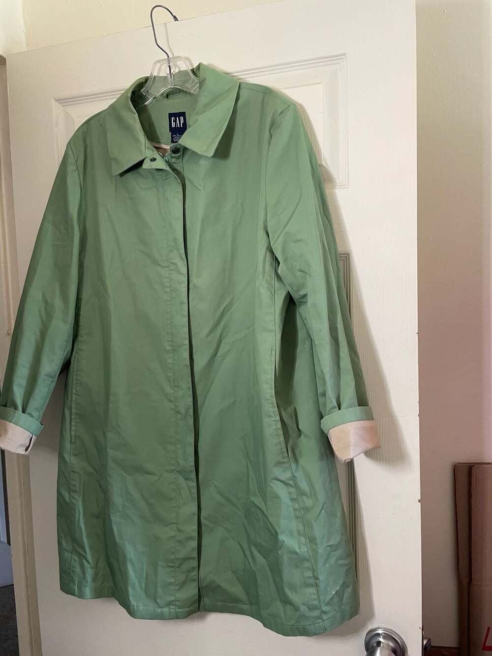 Gap Green Cotton Trench Rain Coat Jacket Size L